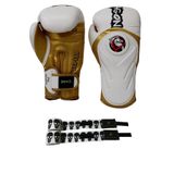 Dragondo Tepito Boks Eldiveni, Muay Thai Kick Boks Eldiveni, 14 OZ, Beyaz-Altın, A3 Store Bandajlı 2'li Set