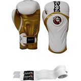 DragonDo Tepito Muay Thai Kick Boks Eldiveni ve Bandaj 2'li Set Suni Deri ile Yüksek Koruma - Beyaz - 14 oz