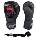 DragonDo Yakuza Kick Boks Eldiveni ve Bandajı 2'li Set Suni Deri Malzeme - Siyah - 10 oz
