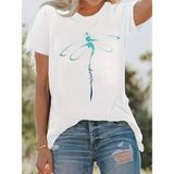 Dragonfly Desenli Kadın T-Shirts - Beyaz - M