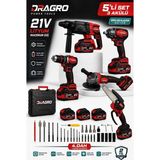 Dragro 21V Darbeli Kömürsüz Kırıcı Delici Hilti & Taşlama & Matkap & Somun Sıkma Sökme Dal Budama 5 Li Set 3 Akülü