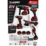 DRAGRO 21v Darbeli Kömürsüz Kırıcı Delici Hilti ve Taşlama ve Matkap ve Somun Sıkma Sökme Dal Budama 5 Li Set 3 Akülü