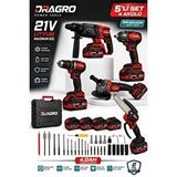 DRAGRO 21v Darbeli Kömürsüz Kırıcı Delici Hilti ve Taşlama ve Matkap ve Somun Sıkma Sökme Dal Budama 5 Li Set 4 Akülü