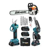 DRAGRO 3'lü Set 9.9 Hp Benzinli Odun Ağaç Kesme Motoru 21v Akülü Dal Budama Makası Ve Testere Mavi