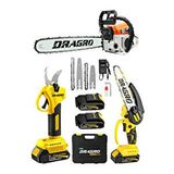 DRAGRO 3'lü Set 9.9 Hp Benzinli Odun Ağaç Kesme Motoru 21v Akülü Dal Budama Makası Ve Testere Sarı