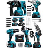 Dragro Alman DRG-5ST Kömürsüz 5 x 3 M 5'li Set Kırıcı Delici + Somun Sıkma + Taşlama Makinesi + Matkap + Dal Budama + 3 Akülü