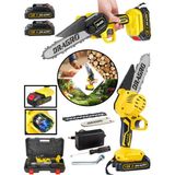 Dragro Alman Pro 128 Vf 10AH Akülü Dal Kesme Budama Testere Bıçkı Makinesi Çift Akülü 15 cm Yedek Zincirli Yellow