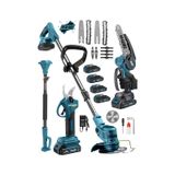 Dragro DRG-4A - 4'lü Bahçe Seti 4 Akü Teleskop Uzatma + Otomatik Yağlı Testere + Dal Kesme Makası + Akülü Tırpan
