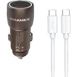 Dramex DC30t 3.1A 30W PD Q.C. 3.0 1 mt Type-C Kablolu 1XType-C+1Xusb-A Port Çıkışlı Hızlı Kahverengi Araç Şarj Cihazı