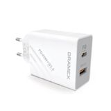 Dramex DPQ45B Quantum 45W PD QC 3.0 1xUSB-A+1xType-C Port Çıkışlı Beyaz Şarj Cihazı