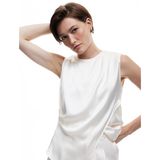 Drape Detaylı Asimetrik Kesim Bisiklet Yaka Kolsuz Saten Bluz