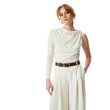 Drape Detaylı Metal Aksesuarlı Slim Fit Tek Omuz Bluz
