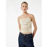Drape Detaylı Slim Fit Simli İp Askılı Bluz