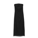 Drape Detaylı Straplez Midi Tül Elbise Siyah