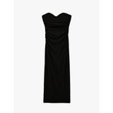 Drapeli Kolsuz Slim Fit Bodycon Midi Straplez Abiye Elbise