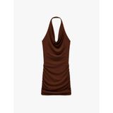Drapeli Sırt Dekolteli Degaje Yaka Bodycon Midi Elbise
