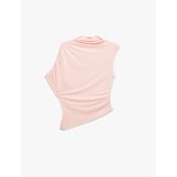 Drapeli Slim Fit Kısa Kollu Dik Yaka Asimetrik Bluz