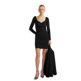 Drapeli Slim Fit Uzun Kollu Mini Kare Yaka Elbise
