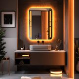 Drayno Led'li Lazer Kumlamalı Lavabo & Banyo Aynası (Dokunmatik Sensörlü) amber ledli 70 x 45