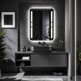 Drayno Led'li Lazer Kumlamalı Lavabo & Banyo Aynası (Dokunmatik Sensörlü) beyaz ledli 100 x 75