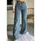 DRC trend 90`s Likralı Salaş Kadın Orta Kar Mavi Süper Yüksek Bel Salaş Paça Denim Kot Pantolon