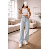 DRC trend Anastasia Kadın Buz Kar Yıkama Mavi Likralı Süper Yüksek Bel Salaş Jeans Palazzo Pantolon