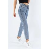 DRC trend Heidi Kar Mavi Mom Jeans Likralı Yüksek Bel Mavi Kar Yıkamalı Mom Kot Pantolon Likralı Jean