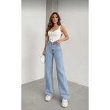 DRC trend Kadın Açık Kar Yıkama Mavi Likralı Süper Yüksek Bel Salaş Jeans Palazzo Pantolon
