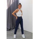 DRC trend Marta Koyu Mavi Likralı Mom Fit Fermuarlı Jean Pantolon