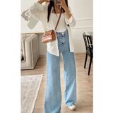 DRC trend Mavi Likralı Süper Yüksek Bel Kot Salaş Paça Jeans Palazzo Pantolon
