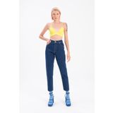DRC trend Serenity Koyu Mavi Mom Jeans Likralı Yüksek Bel Mavi Kar Yıkamalı Mom Kot Pantolon