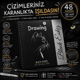 Dream Art Galery Dreamart Galery Black Eskiz Defteri 20X20 cm Siyah Kağıt Çizim Defteri 48 Yaprak - Black Paper Sketchbook Kare Spiral