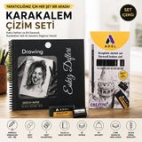 Dream Art Galery Profesyonel Karakalem Çizim Seti | 20X20 cm 50 Yaprak Eskiz Defteri + 8'li Dereceli Çizim Kalemi (Hb-8b) + Silgi + Kalemtıraş | Hobi, Güzel Sanatlar ve Başlangıç Çizimler Için