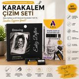 Dream Art Galery Profesyonel Karakalem Çizim Seti | 20X20 cm 50 Yaprak Eskiz Defteri + 8'li Dereceli Çizim Kalemi (Hb-8b) + Silgi + Kalemtıraş | Hobi, Güzel Sanatlar ve Başlangıç Çizimler Için