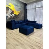 Dream Garden Angelo 4 Modül + 2 Puf Köşe Koltuk Takımı Bayb Face Kadife Koyu Lacivert Takım
