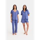 Dream Gri Mavi Viskon 4 Parça Pijama Takım Seti