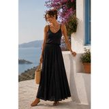 Dream Style Kadın Vual Kumaş Kırışık Beli Lastikli Uzun Astarlı Etek - Siyah