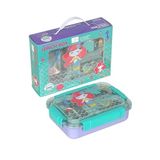 Dream Vest Bento 710ML Lunchbox Sevimli Dostlar Tek Katlı 3 Bölmeli Paslanmaz Çelik Sefer Tası Yemek Kutusu (Lila-Turkuaz Deniz Kızı)