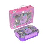 Dream Vest Bento 710ML Lunchbox Sevimli Dostlar Tek Katlı 3 Bölmeli Paslanmaz Çelik Sefer Tası Yemek Kutusu (Mor-Lila Dino)