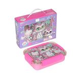 Dream Vest Bento 710ML Lunchbox Sevimli Dostlar Tek Katlı 3 Bölmeli Paslanmaz Çelik Sefer Tası Yemek Kutusu (Pembe-Açık Pembe Kedi)