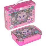 Dream Vest Bento 710ML Lunchbox Sevimli Dostlar Tek Katlı 3 Bölmeli Paslanmaz Çelik Sefer Tası Yemek Kutusu - Pembe - Açık Pembe