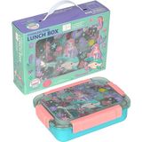 Dream Vest Bento 710ML Lunchbox Sevimli Dostlar Tek Katlı 3 Bölmeli Paslanmaz Çelik Sefer Tası Yemek Kutusu - Turkuaz - Pembe