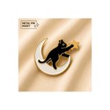DREAMIOGIFTANDBOX Ay Üzerindeki Siyah Kedi Yıldız Metal Pin Rozet Kawaii Çanta Ceket Şapka Broş Aksesuarı