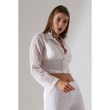 Dreamlike Dantel Desenli Jakarlı Crop Gömlek Yaka Ceket