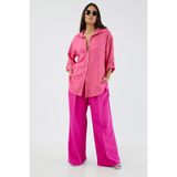 Dreamlike Katlamalı Uzun Kol Sedef Düğmeli Arkası Uzun Rahat ve Bol Kalıp Şık Cool Elegant Keten Tunik Gömlek - Fuşya
