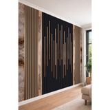 dreamwall Ahşap Çıta ve Mermer Panel Detaylı Işık Çizgi Desenli Tek Parça Tekstil Duvar Kağıdı