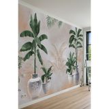 dreamwall Bohem Tropikal Bitkiler, Dekoratif Seramik Küp Desenli Tek Parça Tekstil Duvar Kağıdı