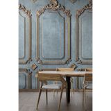 dreamwall Klasik Mavi ve Altın Sütun Çerçeve Vintage Desenli Duvar Kağıdı