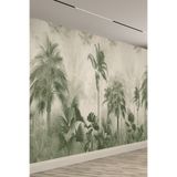 dreamwall Yeşil Modern Palmiye ve Tropikal Ağaç Desenli Tekstil Duvar Kağıdı