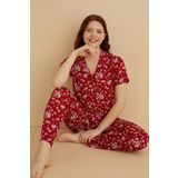 Dreamy Çiçekli Önden Düğmeli Kısa Kollu Pegasus Gömlek Pijama Takımı